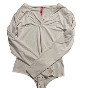SPANX White V-Neck Long Sleeve Bodysuit